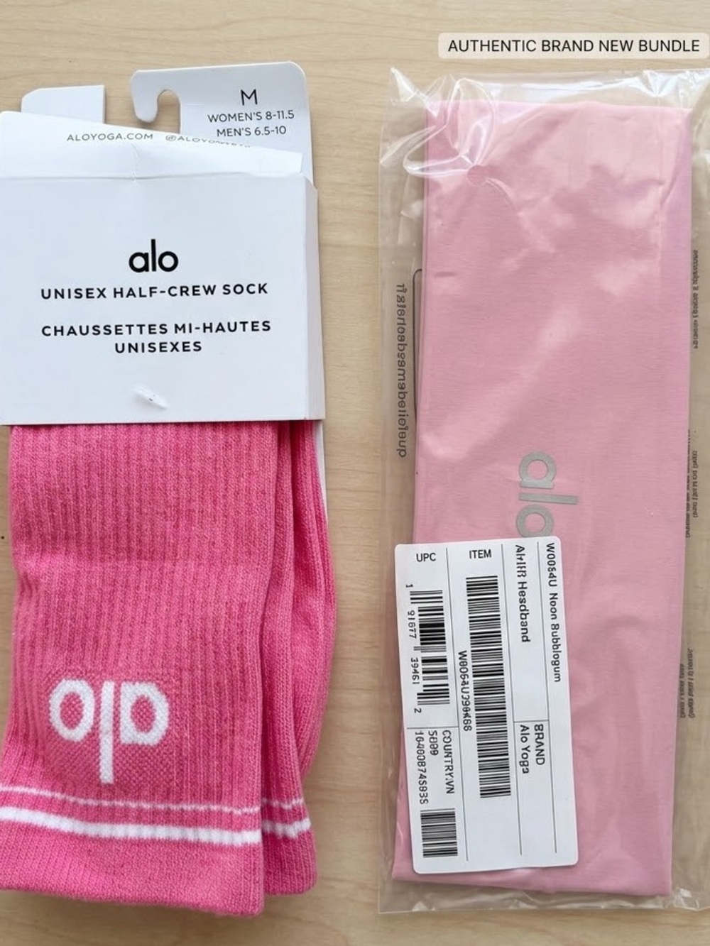 ALO Yoga bundle Pink Unisex Half-Crew Socks and headband nwt